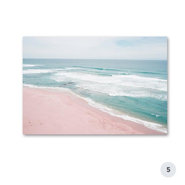 Ocean Landscape Pink Campervan Travel Getaway Canvas Prints
