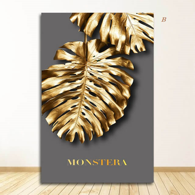 Golden Leaves Abstract Tropical Canvas Prints