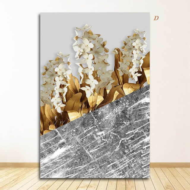 Golden Leaves Abstract Tropical Canvas Prints