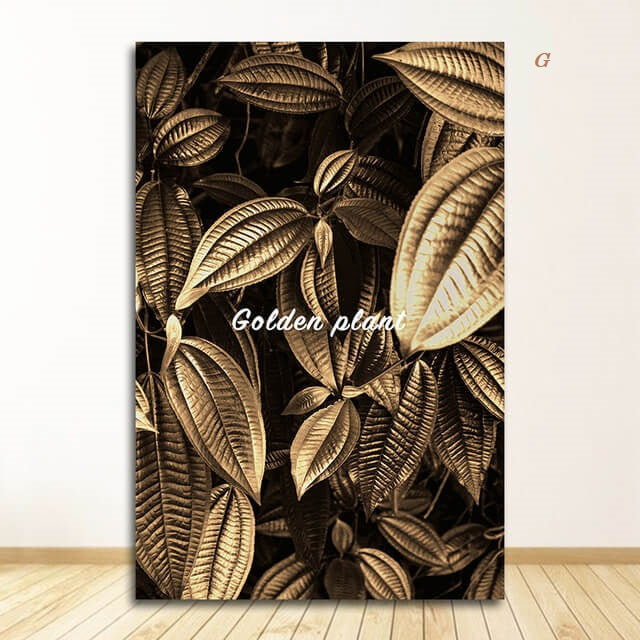 Golden Leaves Abstract Tropical Canvas Prints