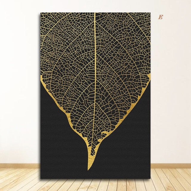 Golden Leaves Abstract Tropical Canvas Prints