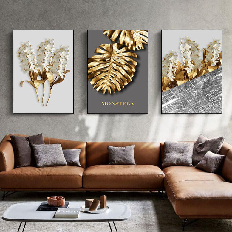 Golden Leaves Abstract Tropical Canvas Prints
