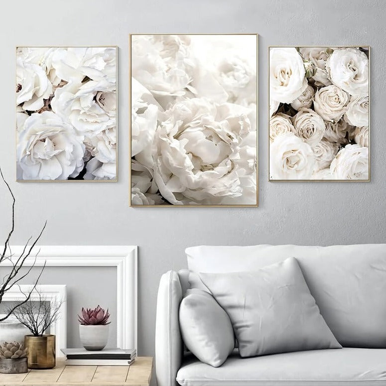 Peony Roses White Flowers Canvas Prints