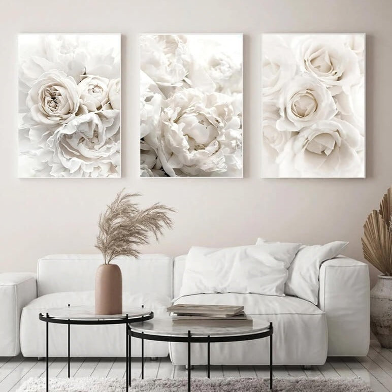Peony Roses White Flowers Canvas Prints