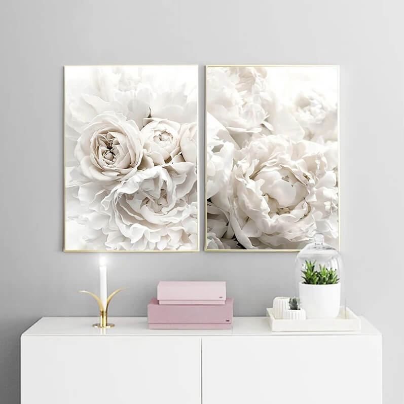 Peony Roses White Flowers Canvas Prints