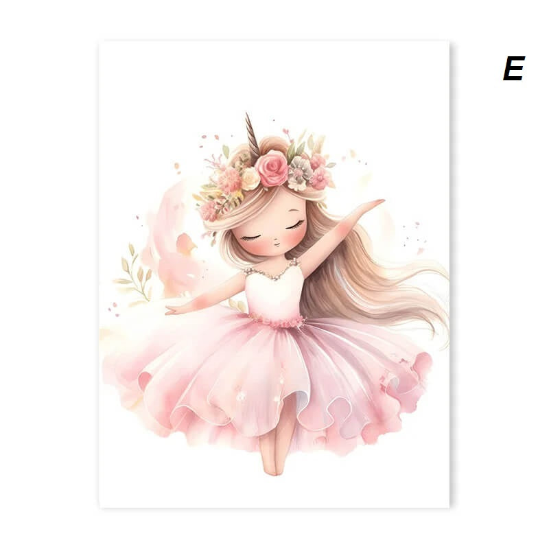 Pink Ballerina Little Girl Unicorn Butterfly Canvas Prints