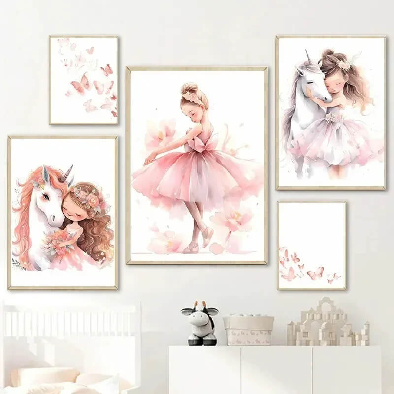 Pink Ballerina Little Girl Unicorn Butterfly Canvas Prints
