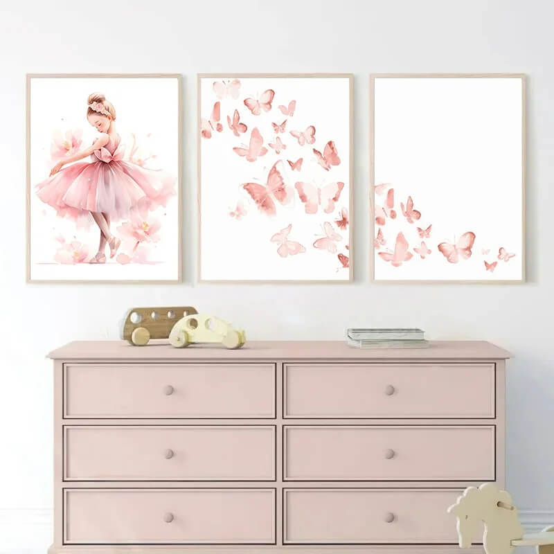 Pink Ballerina Little Girl Unicorn Butterfly Canvas Prints