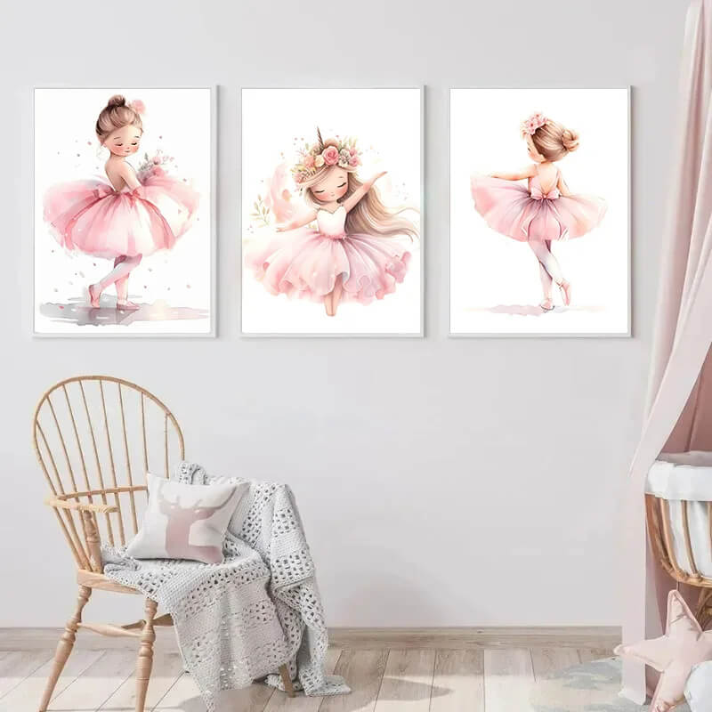 Pink Ballerina Little Girl Unicorn Butterfly Canvas Prints
