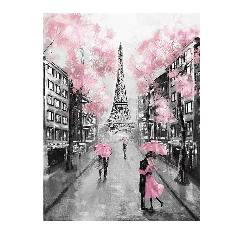 Pink Romantic City Couple Paris Eiffel Tower Canvas Print