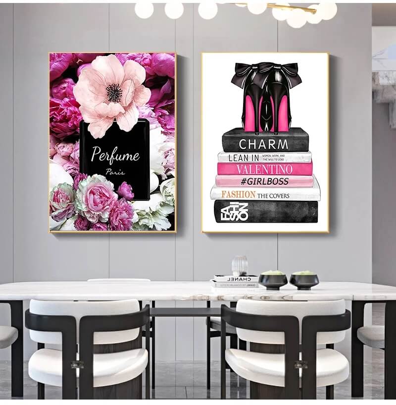 Pink Flowers Paris Fashion Canvas Prints