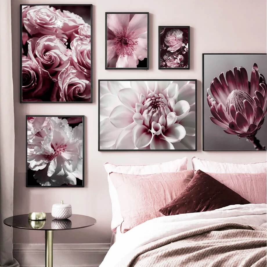 Pink Peony Rose Leaves Canvas Prints