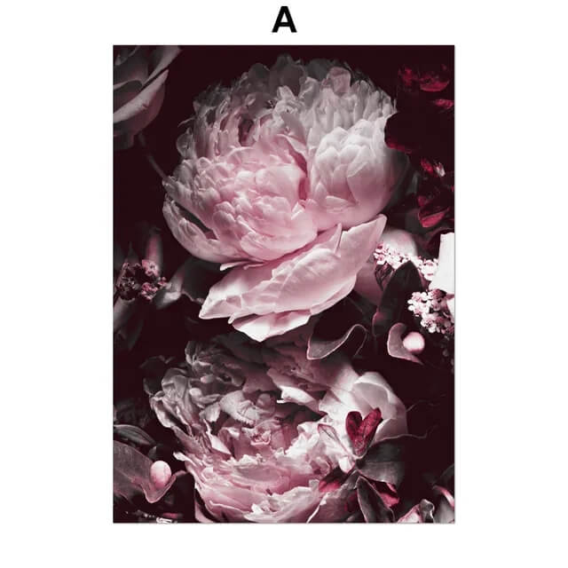 Pink Peony Rose Leaves Canvas Prints