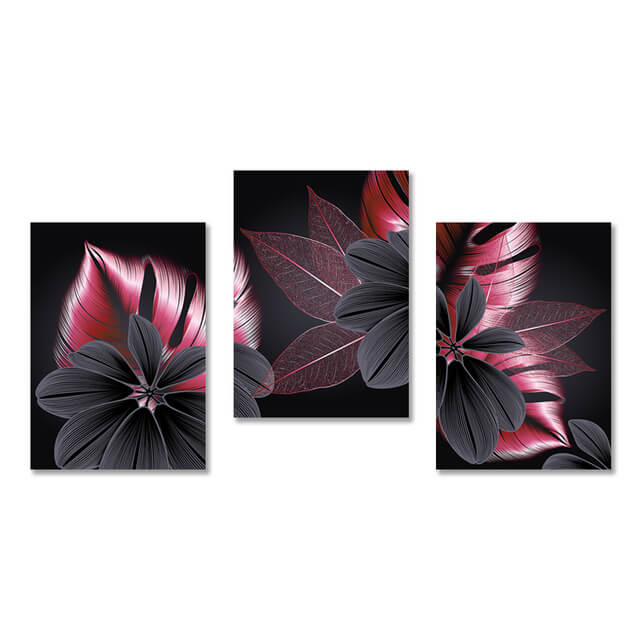 Luxury Pink Black Golden Flower and Leaf Canvas Prints