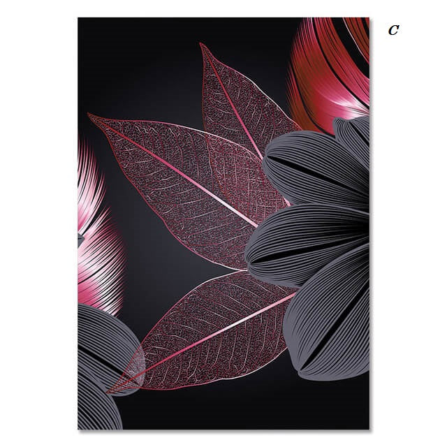 Luxury Pink Black Golden Flower and Leaf Canvas Prints