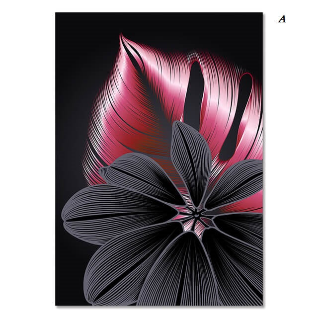 Luxury Pink Black Golden Flower and Leaf Canvas Prints