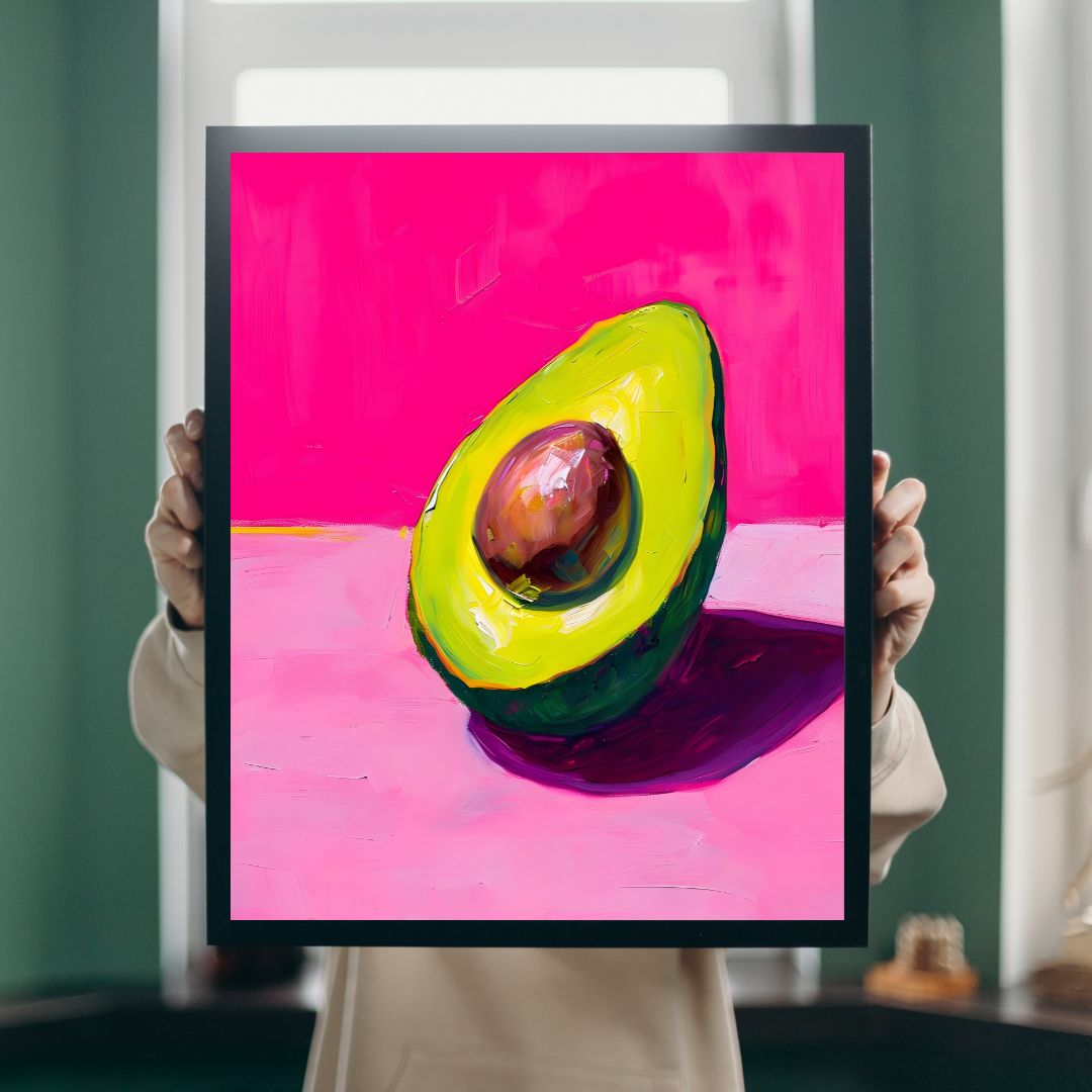 Pop Art Avocado Bold Pink Kitchen Wall Art Canvas Print Decor