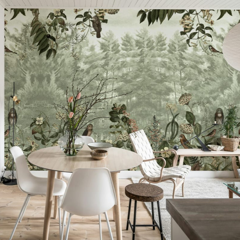 Owl Forest Green Wallpaper Mural (SqM)