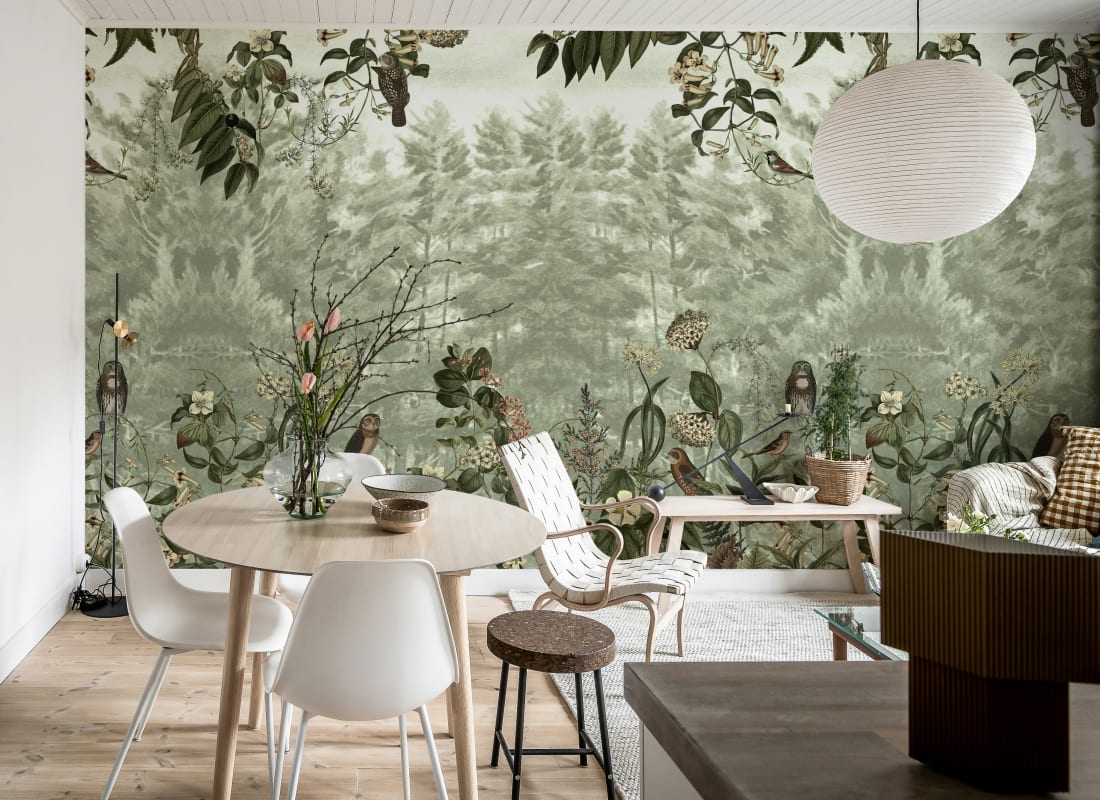 Owl Forest Green Wallpaper Mural (SqM)