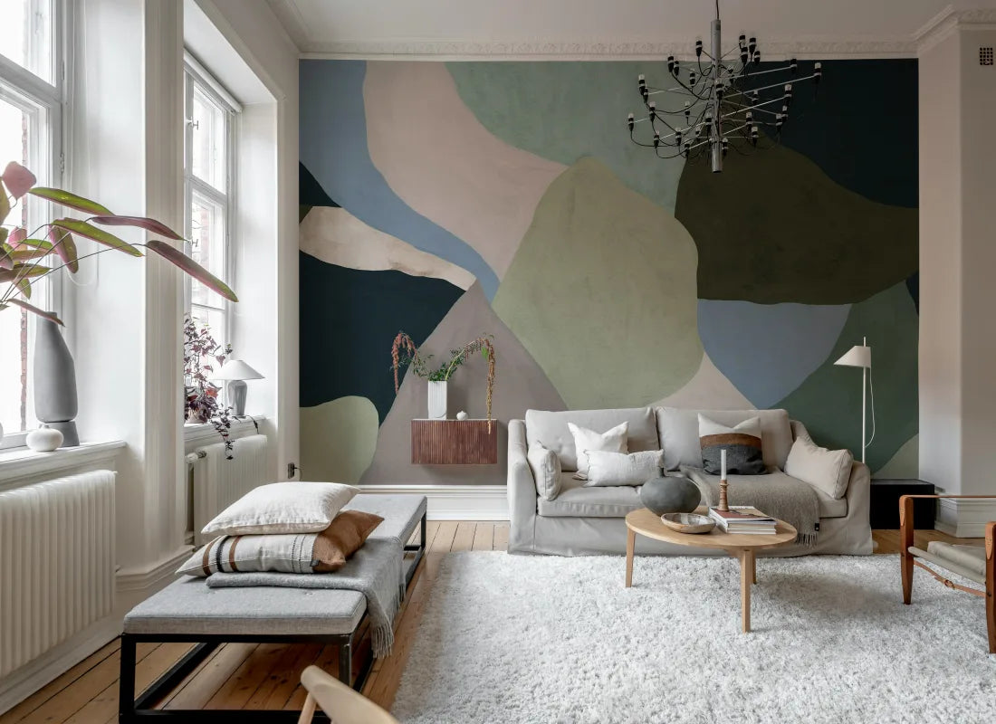 Abstract Fields Pink & Blue Wallpaper Mural (SqM)