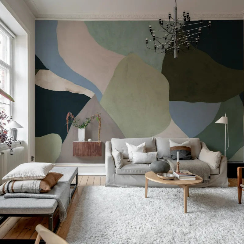 Abstract Fields Pink & Blue Wallpaper Mural (SqM)