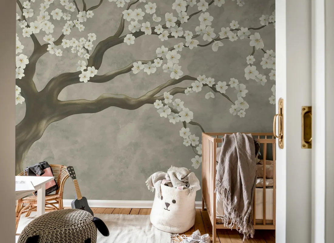 Calm Blossom White Wallpaper Mural (SqM)