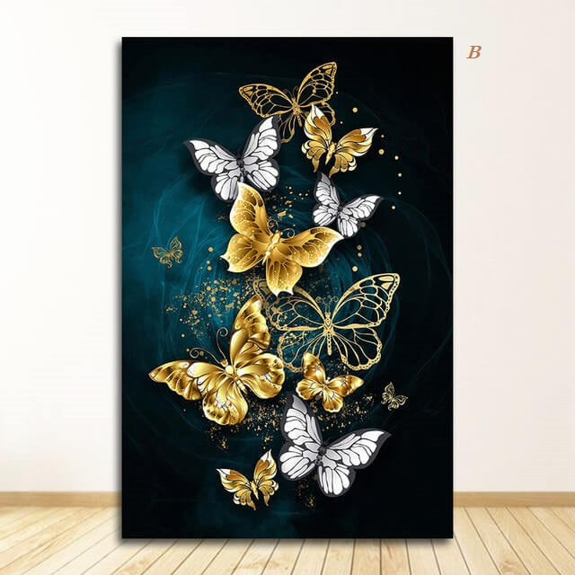 Golden and Blue Butterflies Canvas Prints