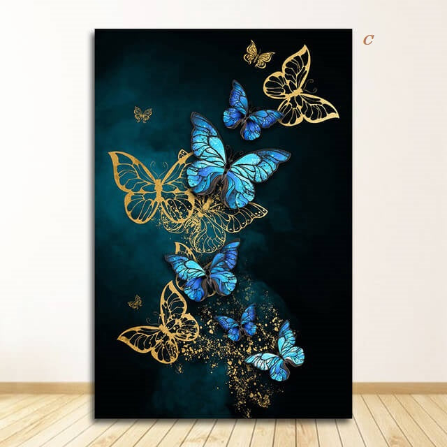 Golden and Blue Butterflies Canvas Prints