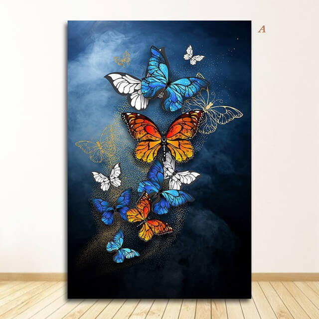 Golden and Blue Butterflies Canvas Prints