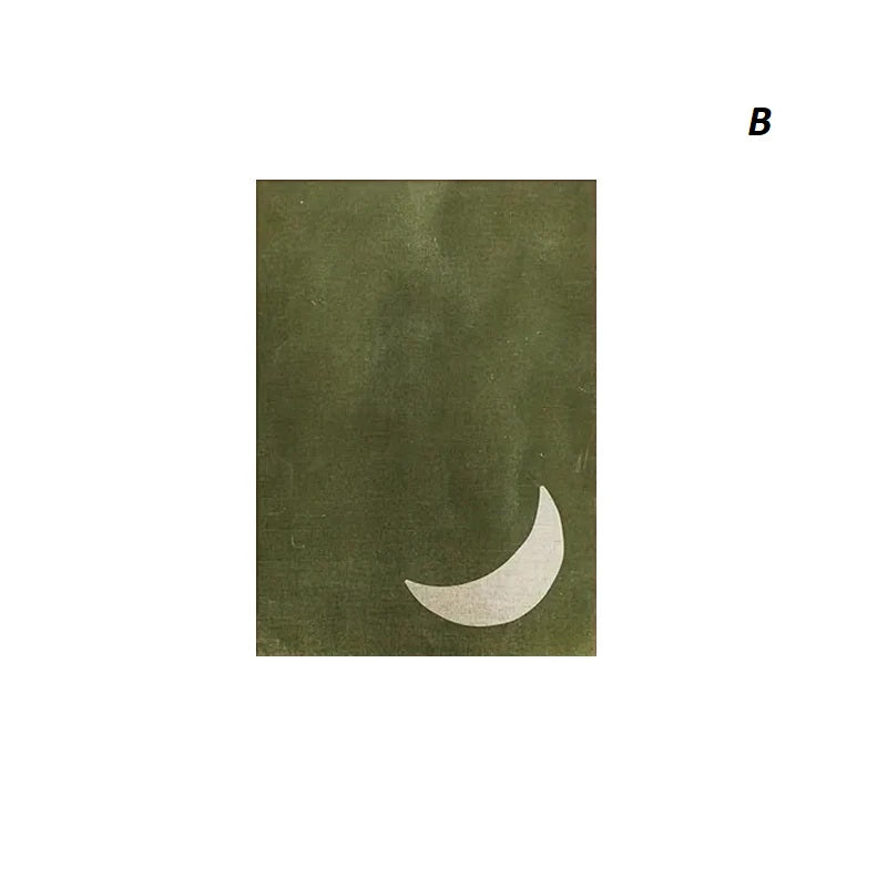 Poster of a white crescent moon design on a green background