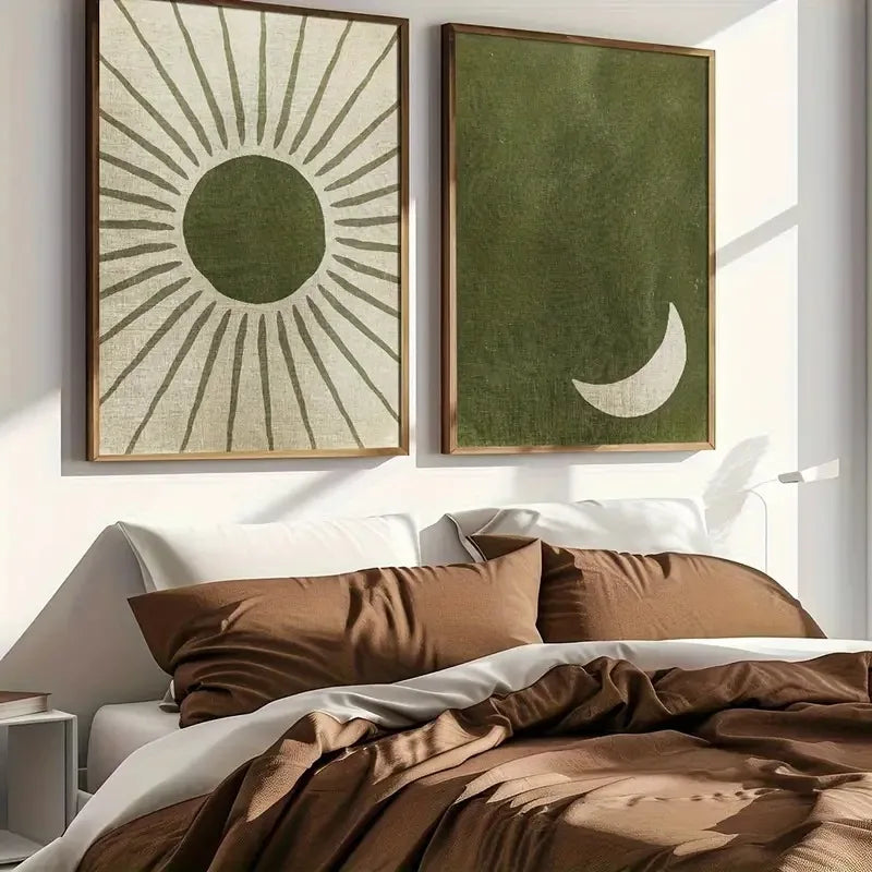 Retro Boho Mid Century Moon and Sun Canvas Print Art