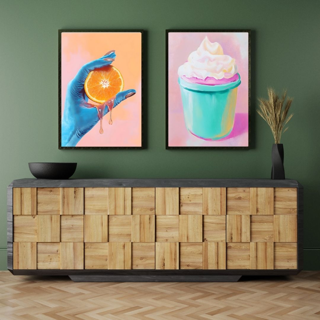 Retro Ice Cream Chilli Food Eclectic Kitchen Pink Wall Art