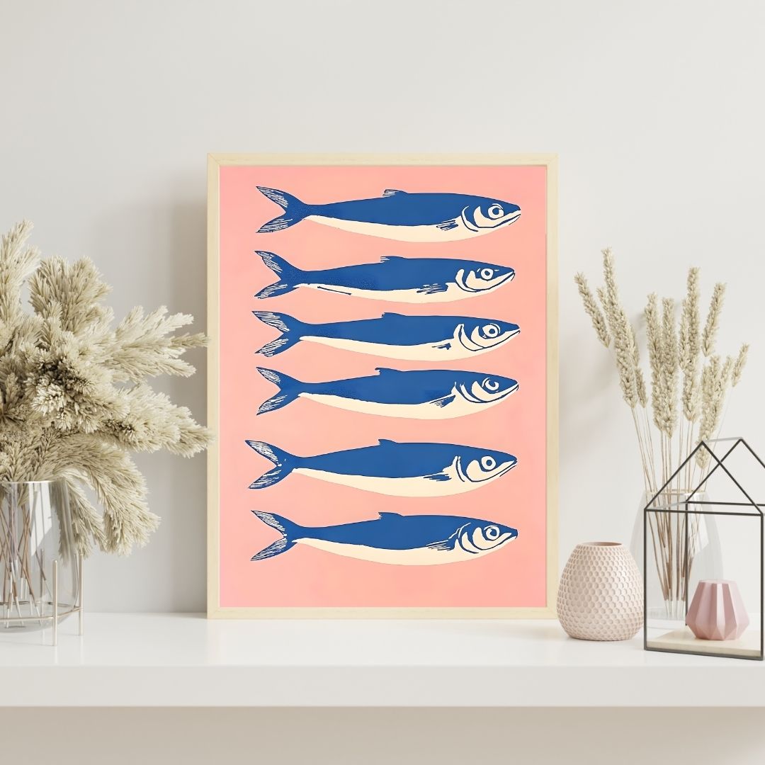 Retro Mackerel Vintage Pink Canvas Print Wall Art