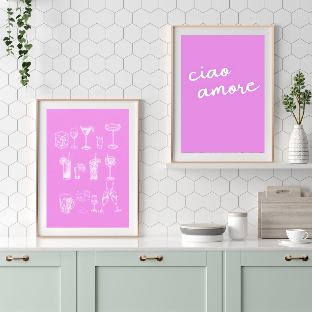 Retro Pink Martini Cocktail Minimalist Drinks Canvas Print Art