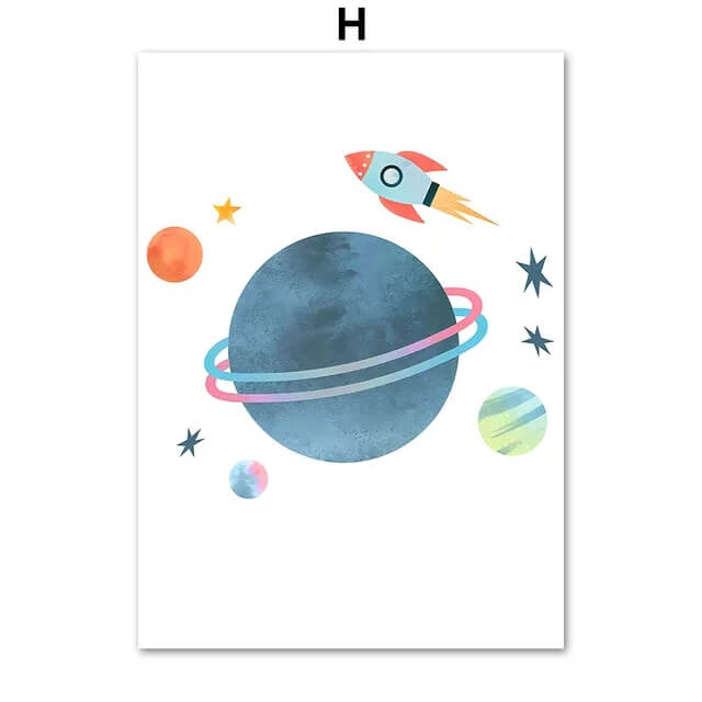 Rocket Astronauts Planet Outer Space Custom Name Wall Art