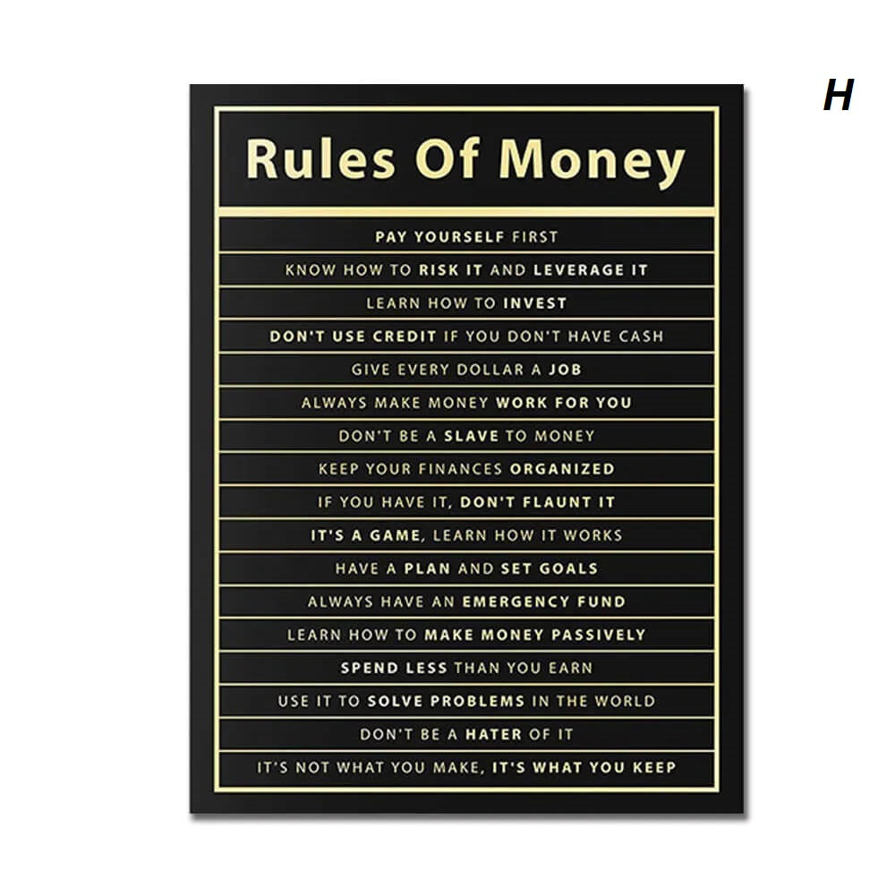 Rules of Money Motivational Quotes Wall Art