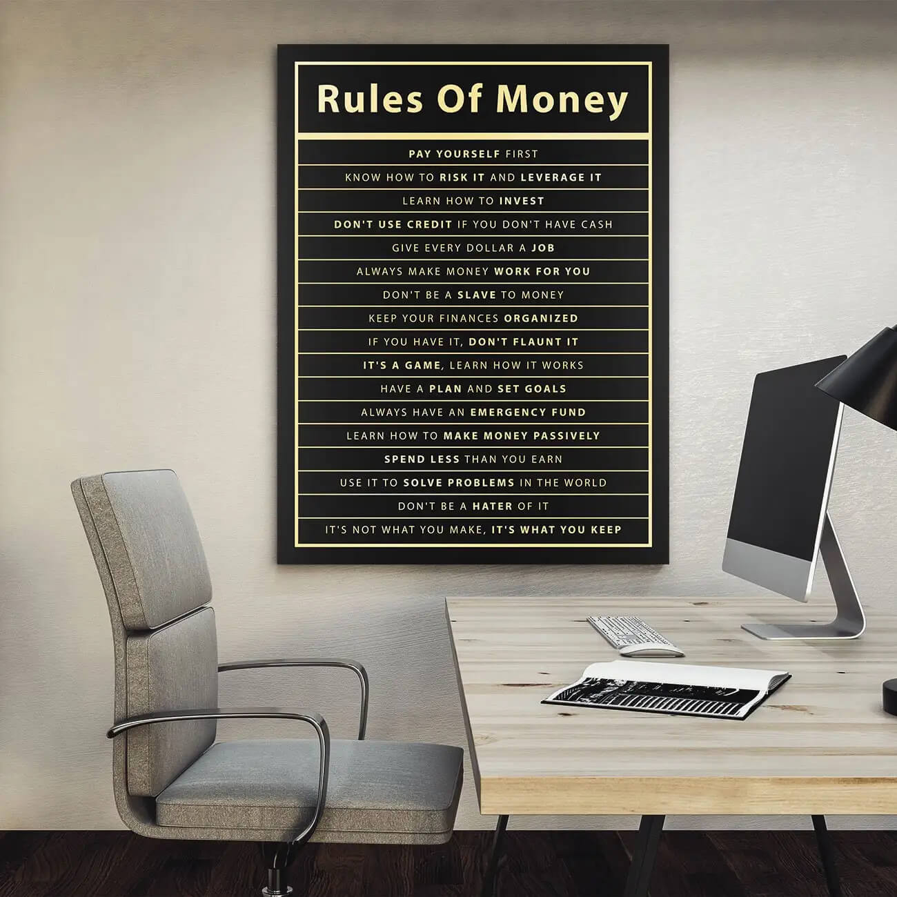 Rules of Money Motivational Quotes Wall Art