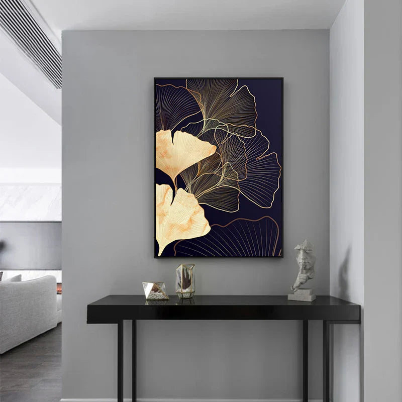 Botanical Tropical Blue Ginkgo Leaves Wall Art Canvas Prints