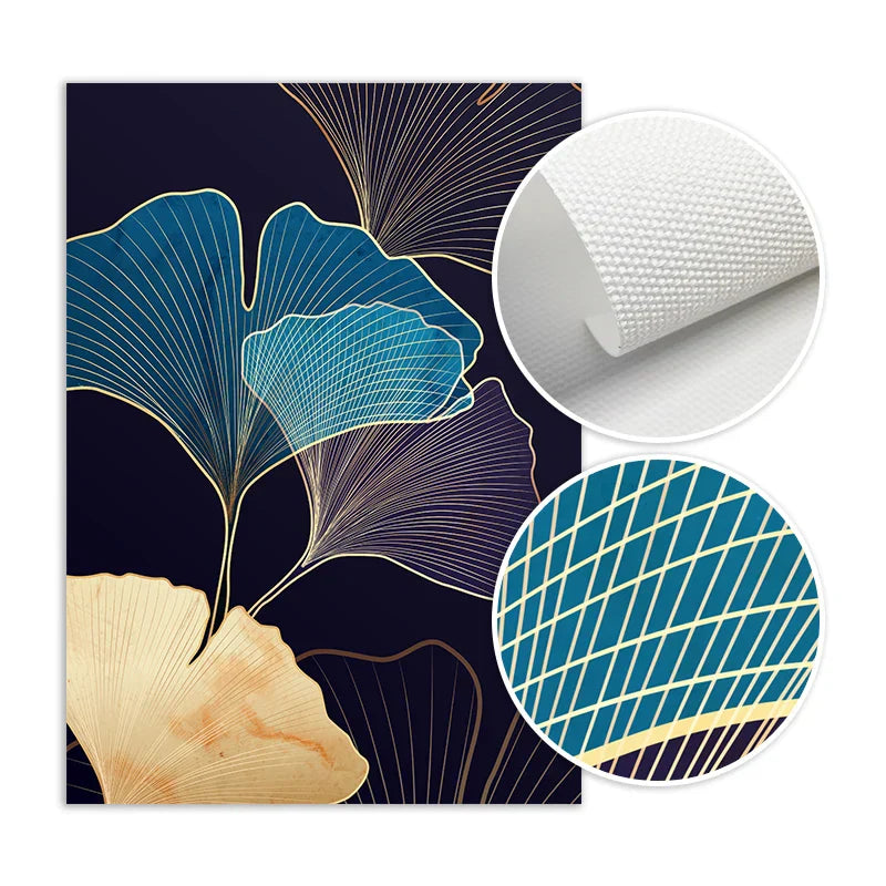 Botanical Tropical Blue Ginkgo Leaves Wall Art Canvas Prints