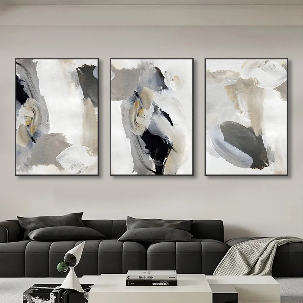 Abstract Brush Strokes Black White Wall Art Canvas Prints