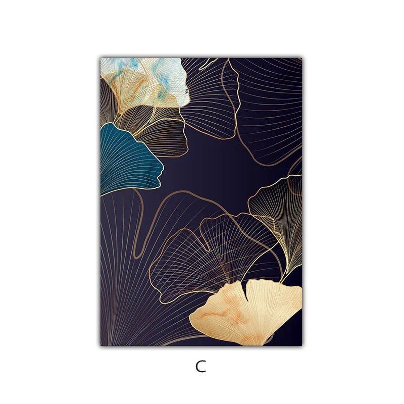Botanical Tropical Blue Ginkgo Leaves Wall Art Canvas Prints