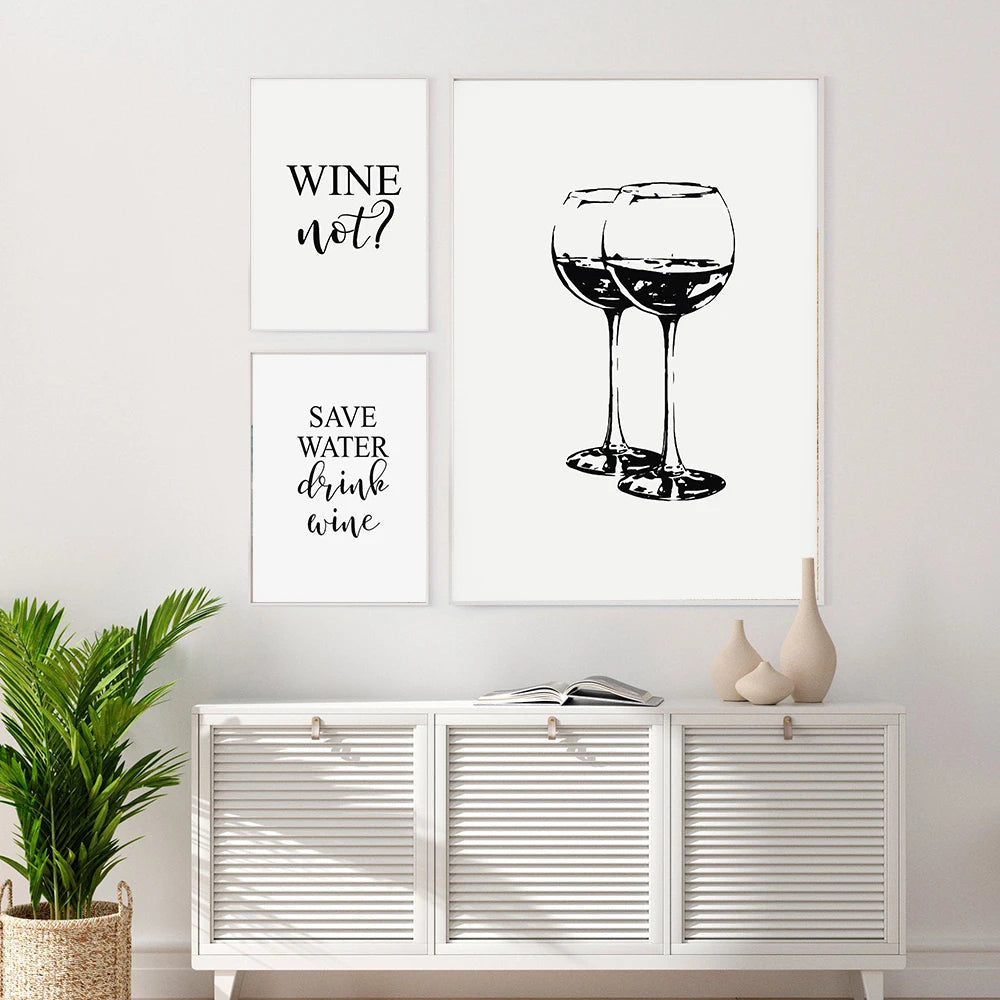 Save Water Drink Wine Quotes Wall Art Canvas Print