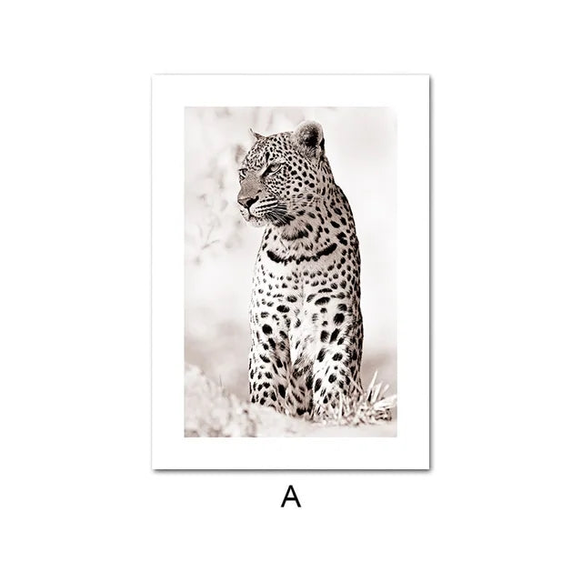Scandinavian Poster Leopard Feather Flower Nordic Wall Art