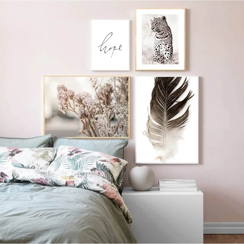 Scandinavian Poster Leopard Feather Flower Nordic Wall Art