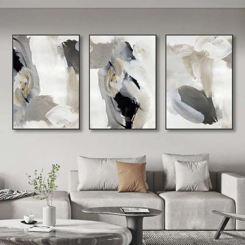 Abstract Brush Strokes Black White Wall Art Canvas Prints