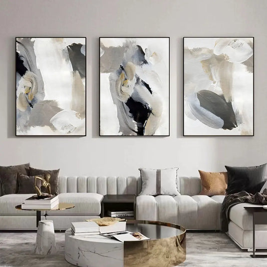 Abstract Brush Strokes Black White Wall Art Canvas Prints