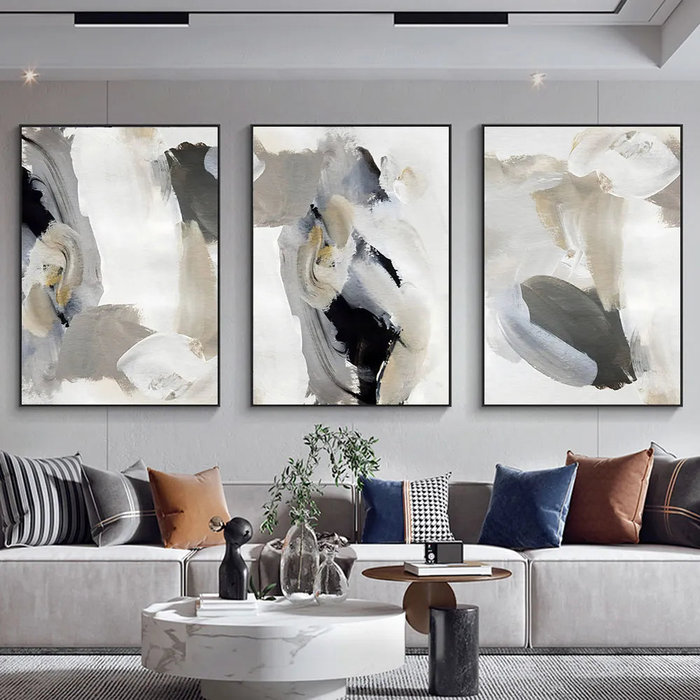 Abstract Brush Strokes Black White Wall Art Canvas Prints