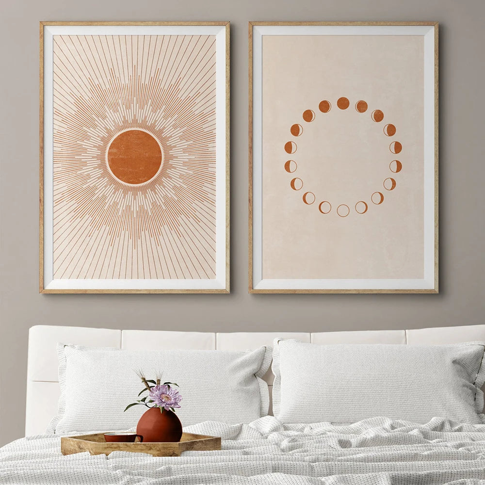 Mid Century Sun Moon Boho Canvas Print Wall Art