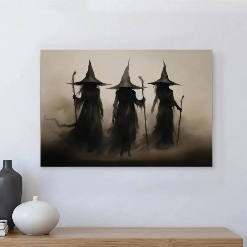 Three Witches Halloween Retro Dark Canvas Prints