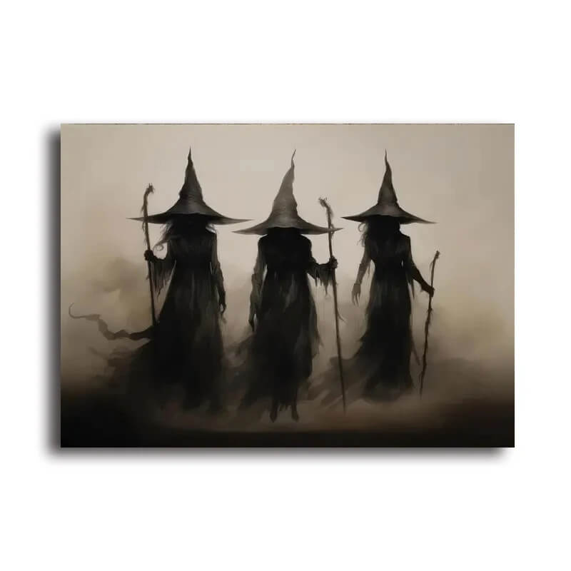 Three Witches Halloween Retro Dark Canvas Prints